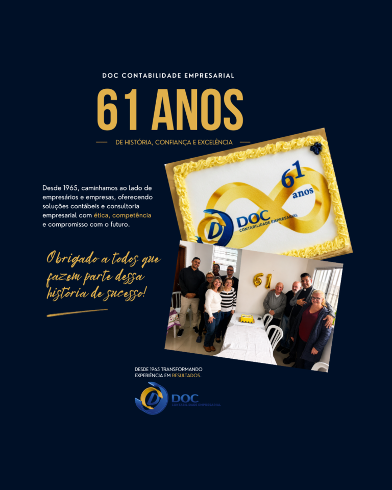 DOC Contabilidade Empresarial celebra 61 anos de história, confiança e compromisso com seus clientes.
